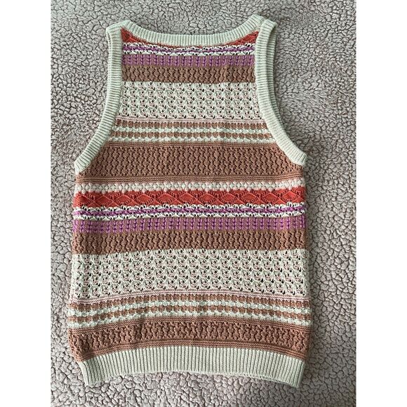 Lulus Women’s Striped Crochet Knit Tank Top Small Sz Beige Multicolor Boho Chic - Picture 4 of 6